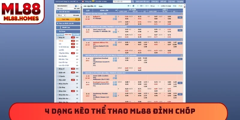 4 dạng kèo thể thao ML88 đỉnh chóp