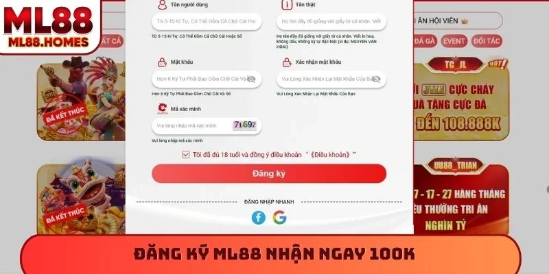 Đăng ký ML88 nhận ngay 100K